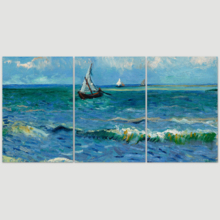 3 Panel Canvas Wall Art - Seascape Near Les Saintes-Maries-de-la-Mer by Vincent Van Gogh - Giclee Print Gallery Wrap Modern Home Art Ready to Hang - 16"x24" x 3 Panels