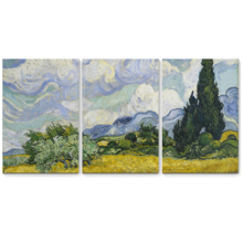 3 Panel Canvas Wall Art - Wheat Field with Cypresses by Vincent Van Gogh - Giclee Print Gallery Wrap Modern Home Art Ready to Hang - 24"x36" x 3 Panels
