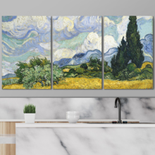 3 Panel Canvas Wall Art - Wheat Field with Cypresses by Vincent Van Gogh - Giclee Print Gallery Wrap Modern Home Art Ready to Hang - 24"x36" x 3 Panels