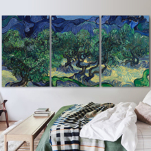 3 Panel Canvas Wall Art - The Olive Trees by Vincent Van Gogh - Giclee Print Gallery Wrap Modern Home Art Ready to Hang - 24"x36" x 3 Panels