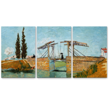 3 Panel Canvas Wall Art - The Langlois Bridge at Arles by Vincent Van Gogh - Giclee Print Gallery Wrap Modern Home Art Ready to Hang - 16"x24" x 3 Panels