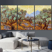 3 Panel Canvas Wall Art - Olive Trees by Vincent Van Gogh - Giclee Print Gallery Wrap Modern Home Art Ready to Hang - 16"x24" x 3 Panels