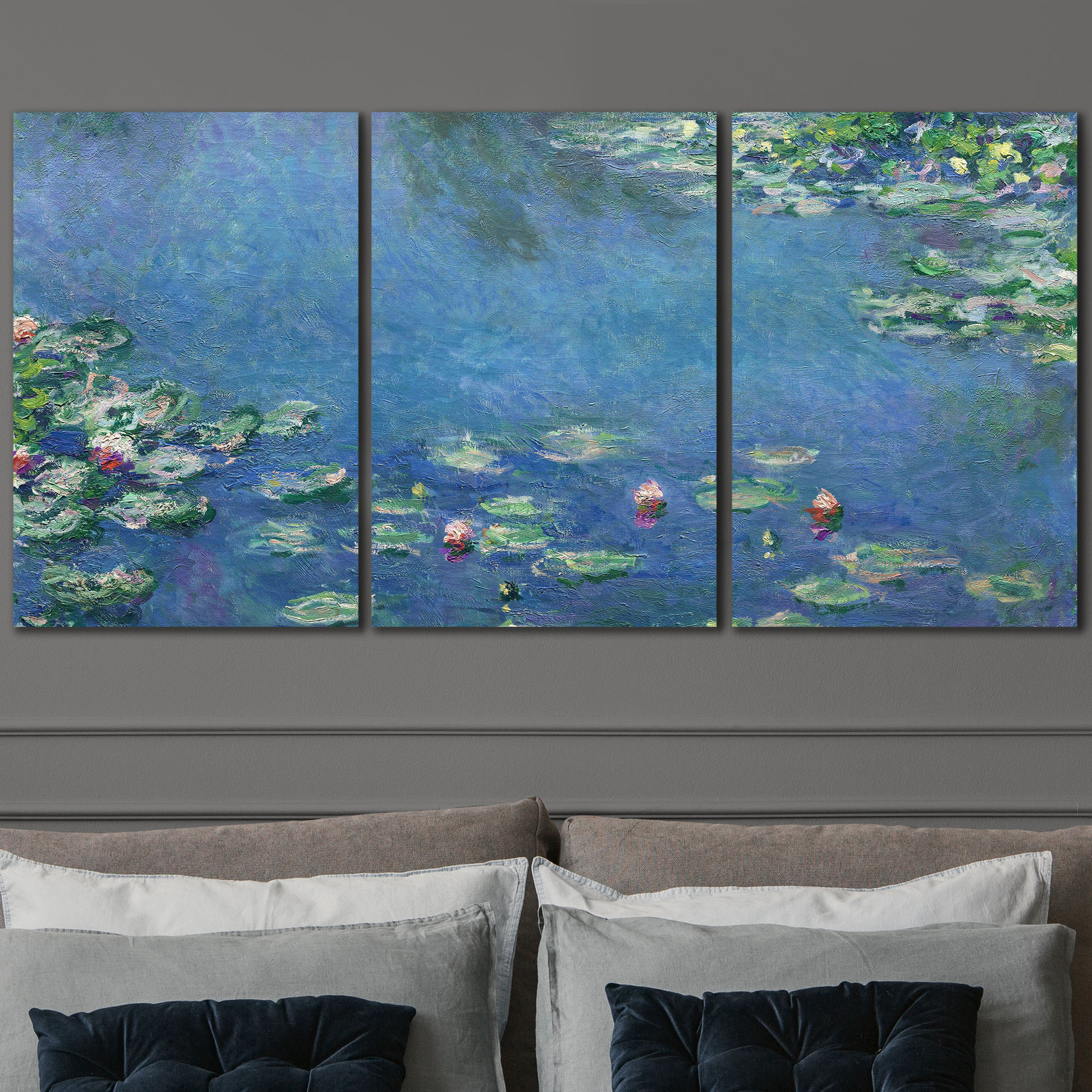 Water-Lilies by Claude Monet - 3 Panel Canvas Art