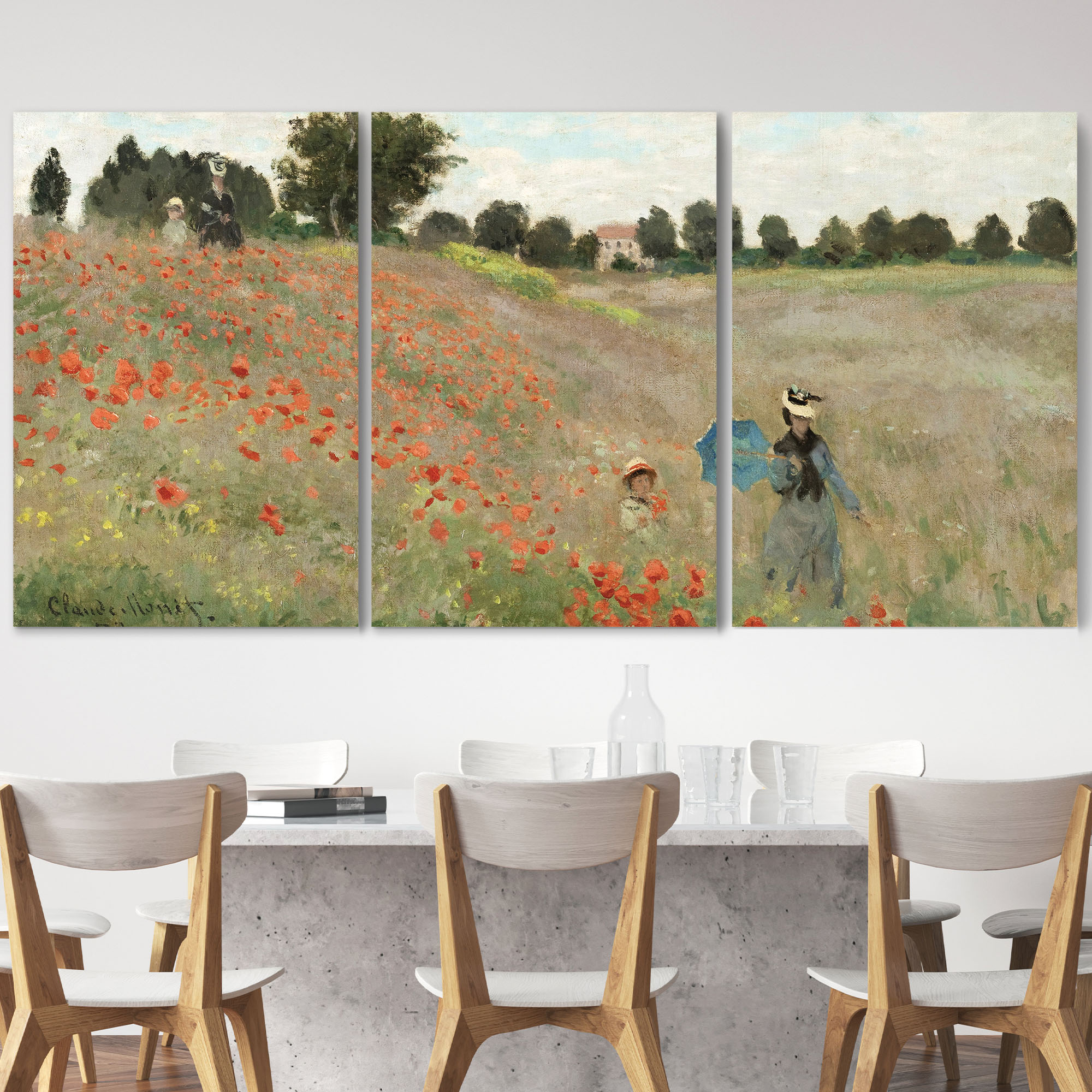 Poppies (Poppy Field) by Claude Monet - 3 Panel Canvas Print