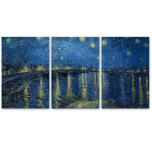 3 Panel Canvas Wall Art - Starry Night Over The Rhone by Vincent Van Gogh - Giclee Print Gallery Wrap Modern Home Art Ready to Hang - 16"x24" x 3 Panels