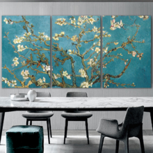 3 Panel Canvas Wall Art - Almond Blossom by Vincent Van Gogh - Giclee Print Gallery Wrap Modern Home Art Ready to Hang - 16"x24" x 3 Panels