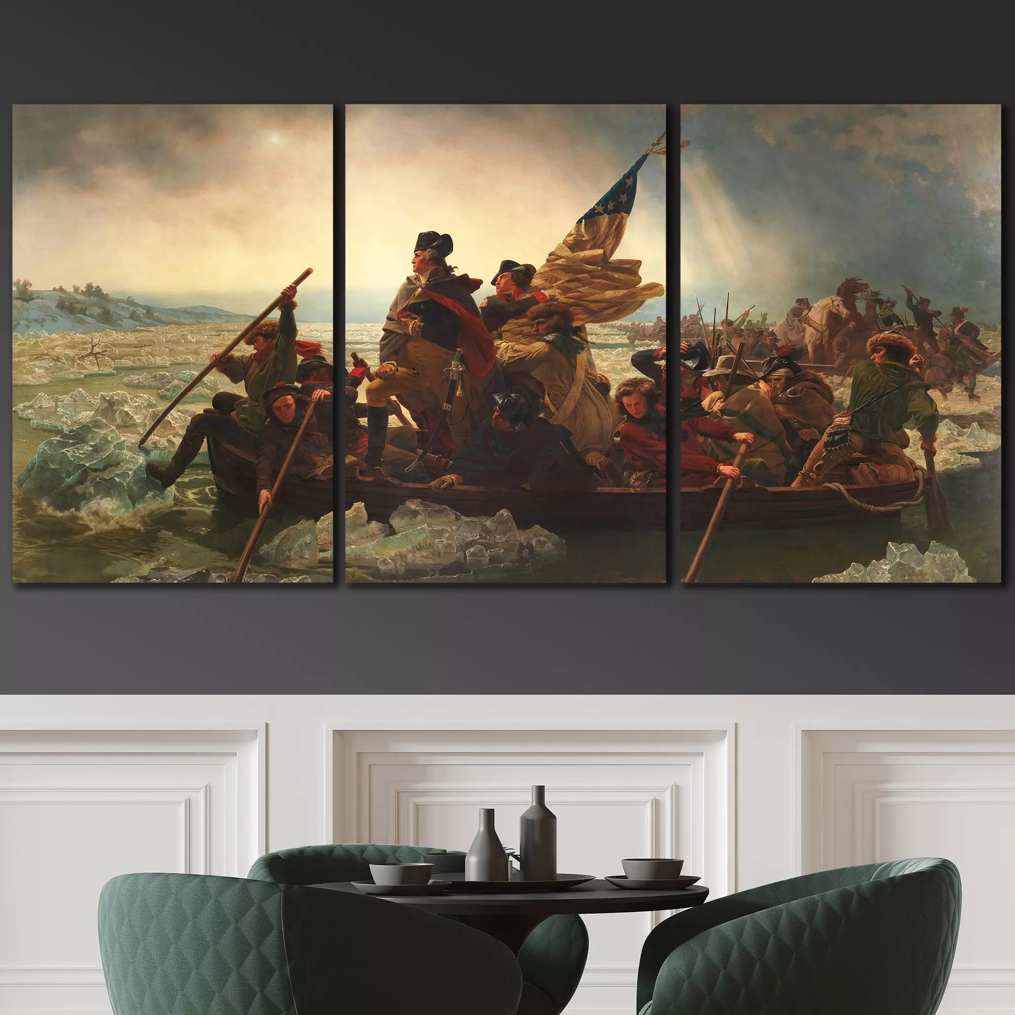 Washington Crossing the Delaware by Leutze - 3 Panel Canvas Art