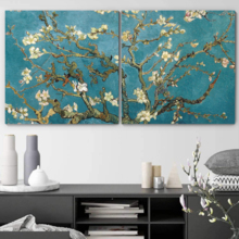 2 Panel Square Canvas Wall Art - Almond Blossom by Vincent Van Gogh - Giclee Print Gallery Wrap Modern Home Art Ready to Hang - 12"x12" x 2 Panels