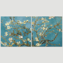 2 Panel Square Canvas Wall Art - Almond Blossom by Vincent Van Gogh - Giclee Print Gallery Wrap Modern Home Art Ready to Hang - 12"x12" x 2 Panels