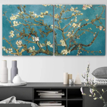 2 Panel Square Canvas Wall Art - Almond Blossom by Vincent Van Gogh - Giclee Print Gallery Wrap Modern Home Art Ready to Hang - 16"x16" x 2 Panels