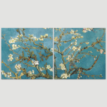 2 Panel Square Canvas Wall Art - Almond Blossom by Vincent Van Gogh - Giclee Print Gallery Wrap Modern Home Art Ready to Hang - 16"x16" x 2 Panels