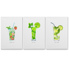 3 Panel Canvas Wall Art - Mojito Types Triptych Series | Alcohol Illustrations - Giclee Print Gallery Wrap Modern Home Art Ready to Hang - 16"x24" x 3 Panels