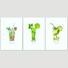 3 Panel Canvas Wall Art - Mojito Types Triptych Series | Alcohol Illustrations - Giclee Print Gallery Wrap Modern Home Art Ready to Hang - 16"x24" x 3 Panels