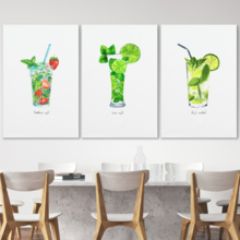 3 Panel Canvas Wall Art - Mojito Types Triptych Series | Alcohol Illustrations - Giclee Print Gallery Wrap Modern Home Art Ready to Hang - 16"x24" x 3 Panels
