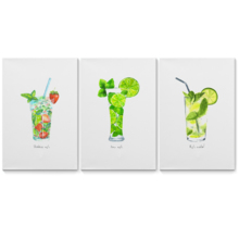 3 Panel Canvas Wall Art - Mojito Types Triptych Series | Alcohol Illustrations - Giclee Print Gallery Wrap Modern Home Art Ready to Hang - 24"x36" x 3 Panels