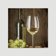 Square Canvas Wall Art - Rustic Style Wine in Glass and Wine Bottle with Grapes - Giclee Print Gallery Wrap Modern Home Art Ready to Hang - 16x16 inches