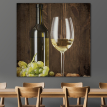 Square Canvas Wall Art - Rustic Style Wine in Glass and Wine Bottle with Grapes - Giclee Print Gallery Wrap Modern Home Art Ready to Hang - 16x16 inches