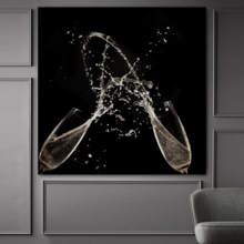 Square Canvas Wall Art - Two Glasses with Wine Splash - Giclee Print Gallery Wrap Modern Home Art Ready to Hang - 24x24 inches