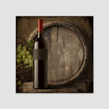 Square Canvas Wall Art - Country Style Wine Bottle with Grapes and Wooden Barrel - Giclee Print Gallery Wrap Modern Home Art Ready to Hang - 12x12 inches