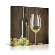 Square Canvas Wall Art - Rustic Style Wine in Glass and Wine Bottle with Grapes - Giclee Print Gallery Wrap Modern Home Art Ready to Hang - 12x12 inches