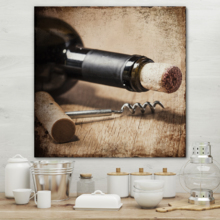 Square Canvas Wall Art - Corkscrew and Wine Bottle - Giclee Print Gallery Wrap Modern Home Art Ready to Hang - 16x16 inches