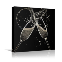 Square Canvas Wall Art - Two Glasses with Wine Splash - Giclee Print Gallery Wrap Modern Home Art Ready to Hang - 12x12 inches