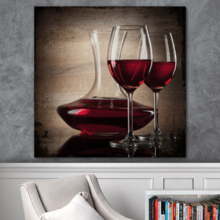 Square Canvas Wall Art - Red Wine in Glasses - Giclee Print Gallery Wrap Modern Home Art Ready to Hang - 12x12 inches