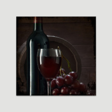 Square Canvas Wall Art - Rustic Style Glass of Wine with Wine Bottle and Grapes - Giclee Print Gallery Wrap Modern Home Art Ready to Hang - 12x12 inches