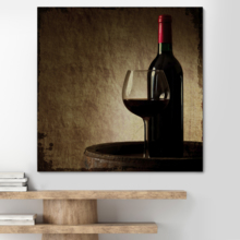 Square Canvas Wall Art - Rustic Style Wine Glass and Bottle - Giclee Print Gallery Wrap Modern Home Art Ready to Hang - 12x12 inches