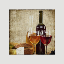 Square Canvas Wall Art - Rustic Style Wine in Glasses with Breads and Bottles - Giclee Print Gallery Wrap Modern Home Art Ready to Hang - 12x12 inches