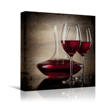 Square Canvas Wall Art - Red Wine in Glasses - Giclee Print Gallery Wrap Modern Home Art Ready to Hang - 24x24 inches