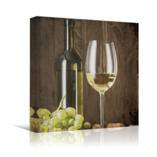 Square Canvas Wall Art - Rustic Style Wine in Glass and Wine Bottle with Grapes - Giclee Print Gallery Wrap Modern Home Art Ready to Hang - 24x24 inches