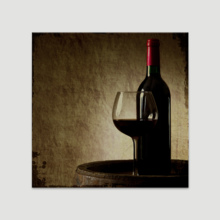 Square Canvas Wall Art - Rustic Style Wine Glass and Bottle - Giclee Print Gallery Wrap Modern Home Art Ready to Hang - 24x24 inches