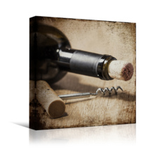 Square Canvas Wall Art - Corkscrew and Wine Bottle - Giclee Print Gallery Wrap Modern Home Art Ready to Hang - 12x12 inches