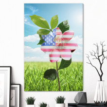 Canvas Wall Art - US Flag on Flower - Modern Home Art Stretched and Framed Ready to Hang - 16x24 inches