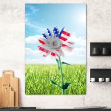 Canvas Wall Art - US Flag on Flower - Modern Home Art Stretched and Framed Ready to Hang - 12x18 inches