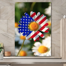 Canvas Wall Art - US Flag on Flower - Modern Home Art Stretched and Framed Ready to Hang - 12x18 inches