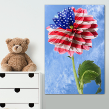 Canvas Wall Art - US Flag on Flower - Modern Home Art Stretched and Framed Ready to Hang - 12x18 inches