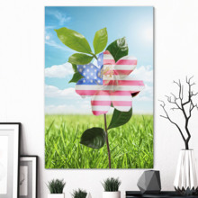 Canvas Wall Art - US Flag on Flower - Modern Home Art Stretched and Framed Ready to Hang - 12x18 inches