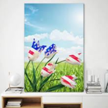 Canvas Wall Art - US Flag on Flower - Modern Home Art Stretched and Framed Ready to Hang - 12x18 inches