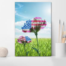 Canvas Wall Art - US Flag on Flower - Modern Home Art Stretched and Framed Ready to Hang - 12x18 inches