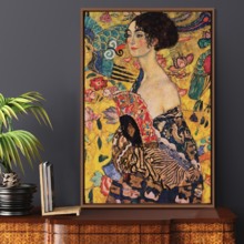 Lady With Fan - Framed canvas