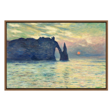 The Cliff, Etretat, Sunset by Claude Monet - Framed Canvas