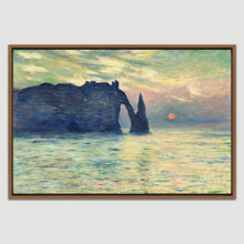 The Cliff, Etretat, Sunset by Claude Monet - Framed Canvas
