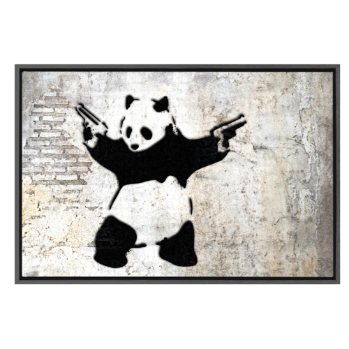 Panda With Guns Stick Em Up by B - Framed Canvas