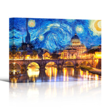 Canvas Wall Art Van Gogh Starry Night Painting Artwork for Home Prints Framed - 12x18 inches