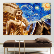 Canvas Wall Art Van Gogh Starry Night Painting Artwork for Home Prints Framed - 12x18 inches