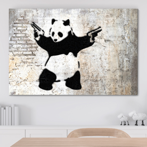 Banksy Panda With Guns Stick Em Up - Canvas Art