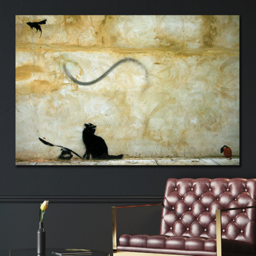 Amazing motion effect modern art Banksy Cat and mouse 30cm x 70cm Wall Stickers