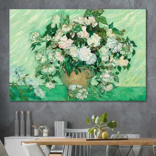 BRAND_NAMEStill Life: Vase with Pink Roses by Vincent Van Gogh Print Famous Painting Reproduction